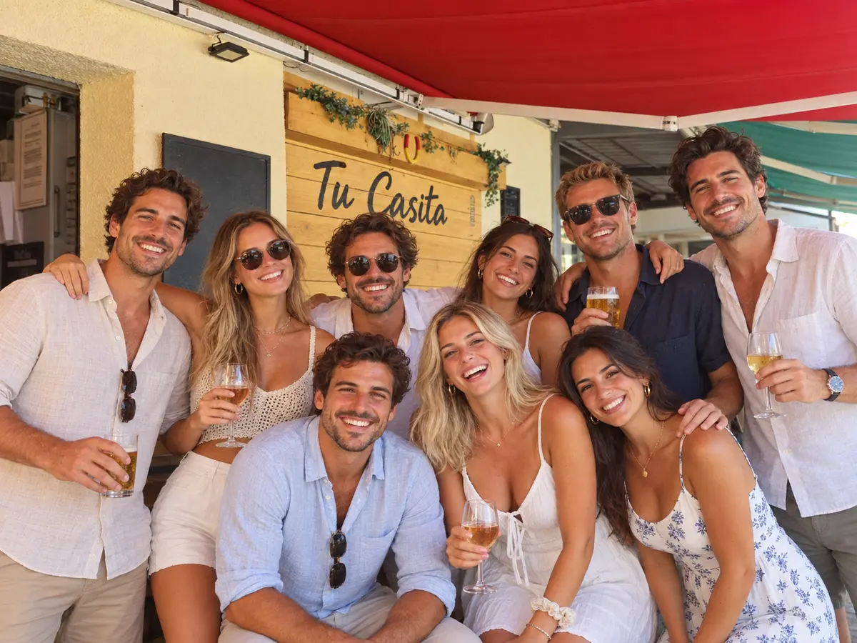 Groupe réuni pour une photo sous le store rouge de Tu Casita